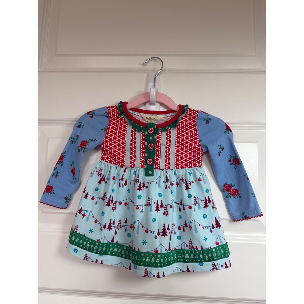 Matilda Jane Baby Girl Holiday Mixed Print Floral Christmas Tree Dress 3-6M
